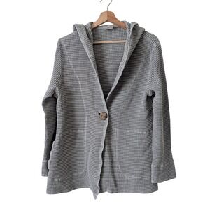 Focus Casual Life Grey 100% Cotton Waffle Knit Hooded Cardigan Medium Lagenlook